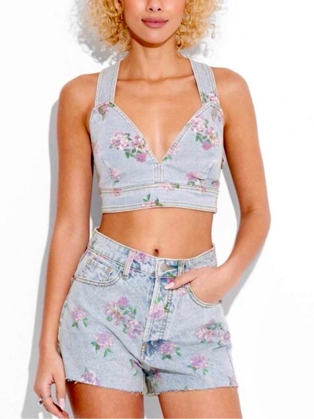 Wild Fable Floral Print Denim Shorts Size 14